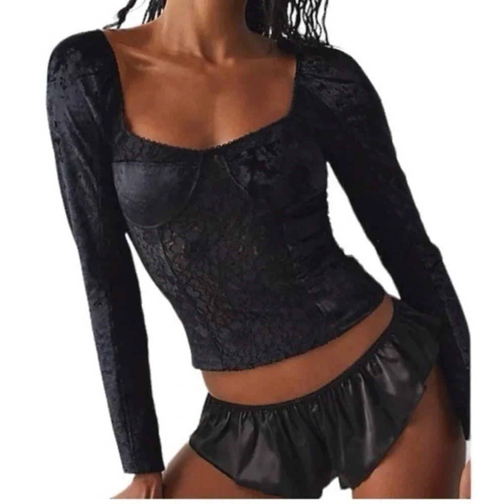 Bali Moves Black Velvet and Lace Corset Cami Top by Intimately by Free People S